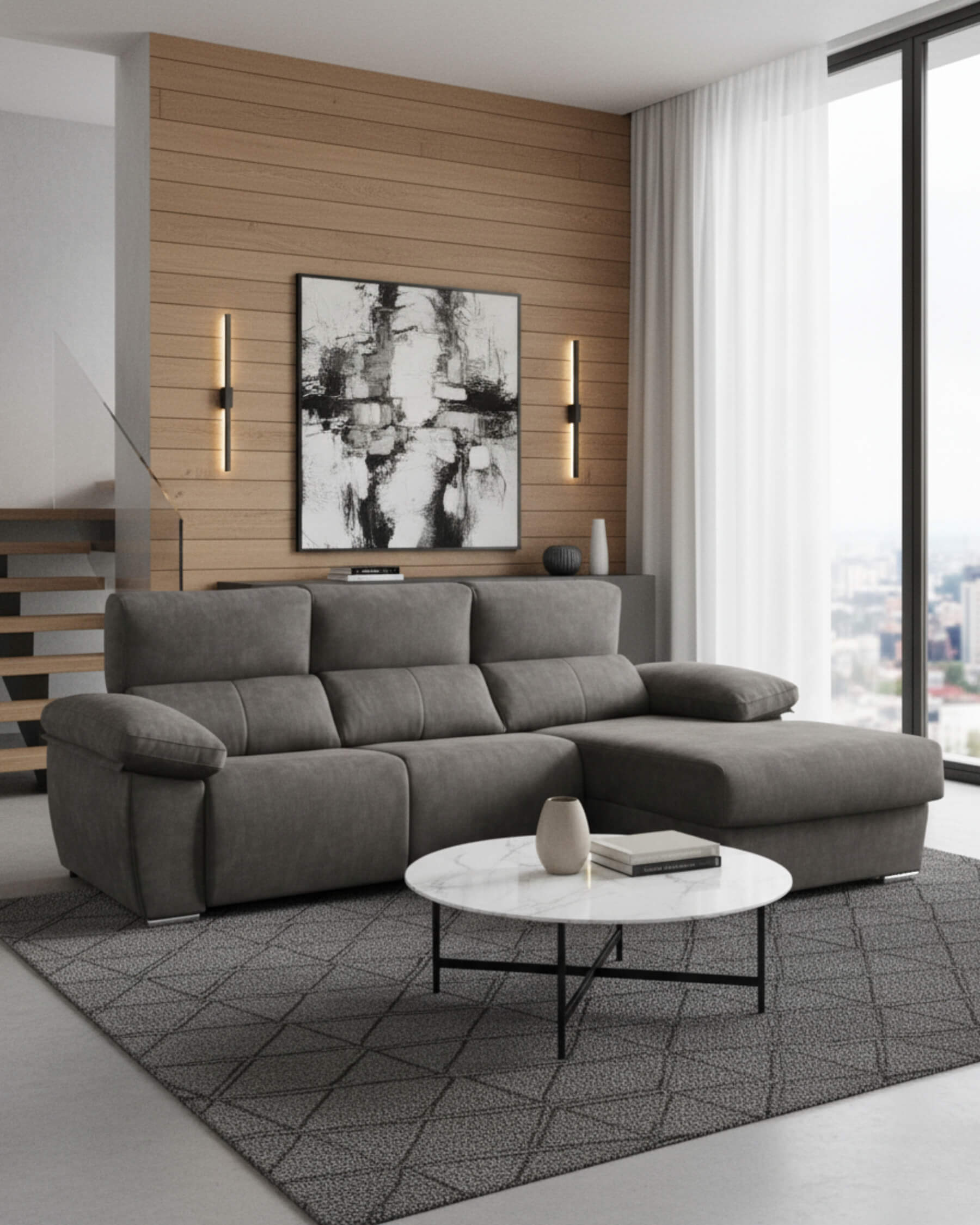 Sofá chaiselongue 3 plazas gris