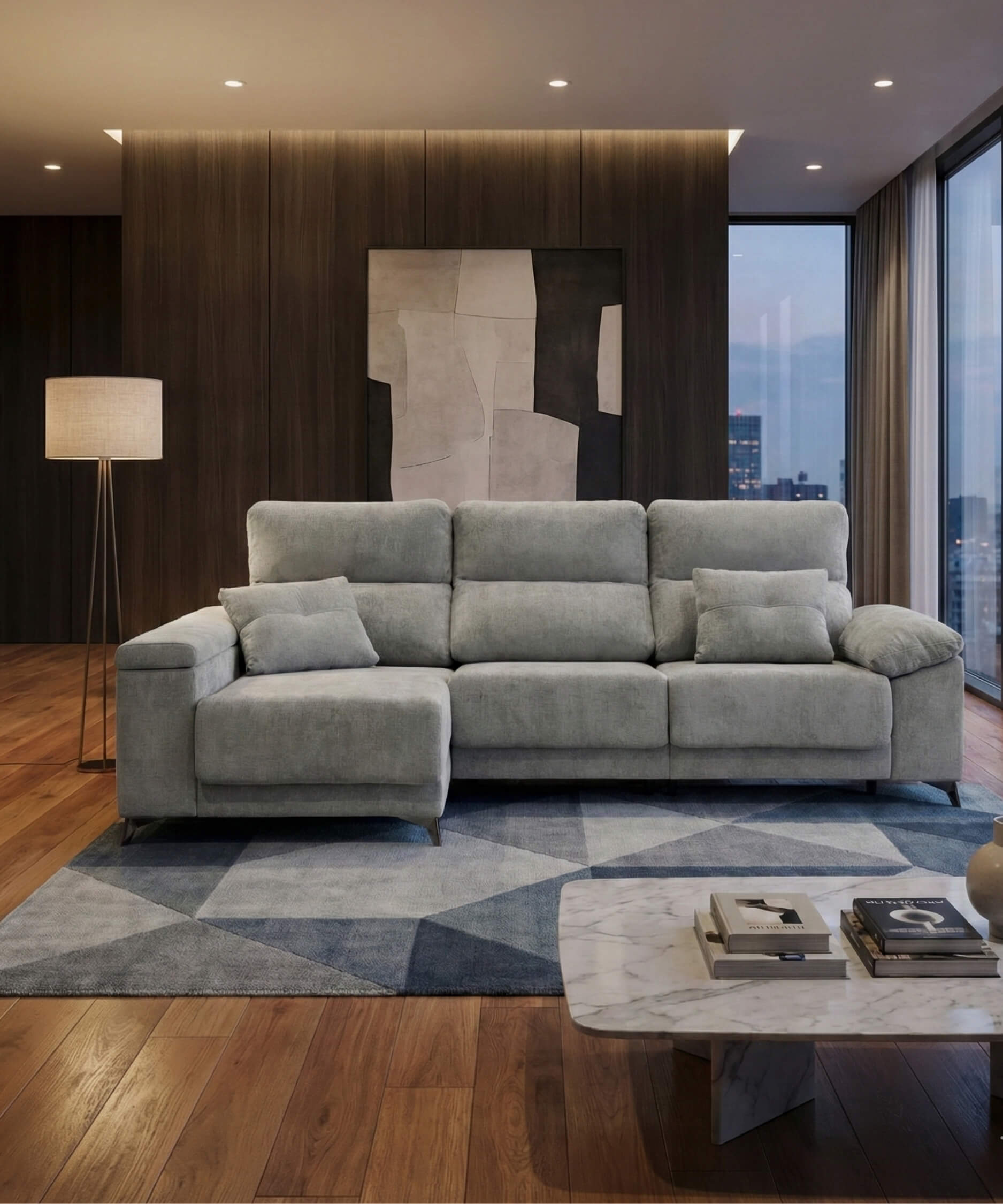 Sofá chaiselongue con almacenaje