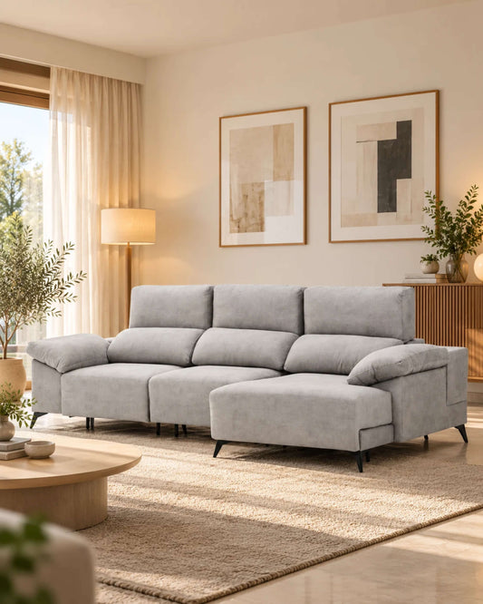 sofá chaiselongue gris claro