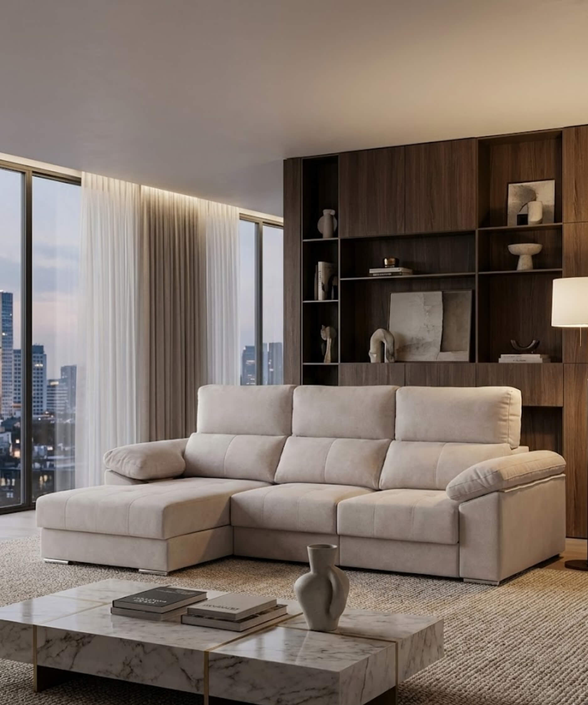 sofá chaiselongue con almacenaje